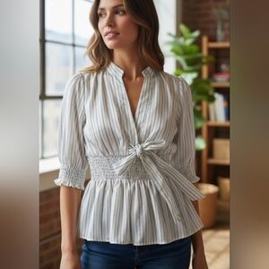 BCBG Maxazria Striped White and Black Women's Top. Size M